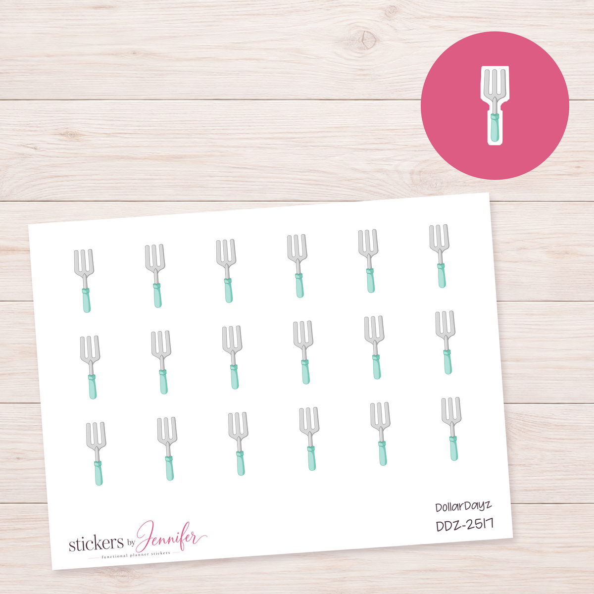 Seafoam Garden Fork Planner Stickers | DDZ-2517