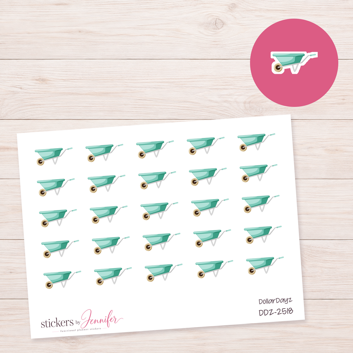 Seafoam Wheelbarrow Planner Stickers | DDZ-2518