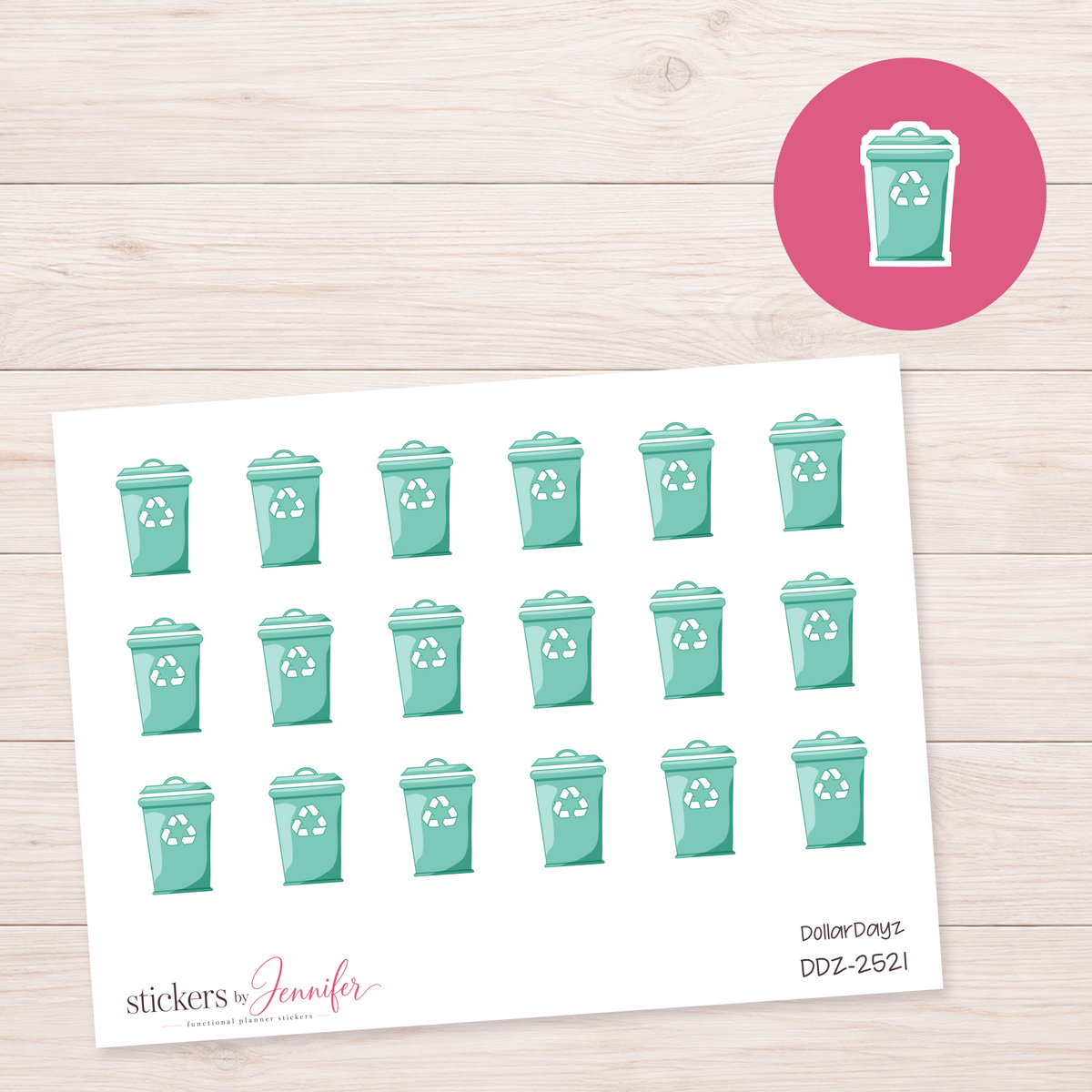 Seafoam Recycling Bin Planner Stickers | DDZ-2521