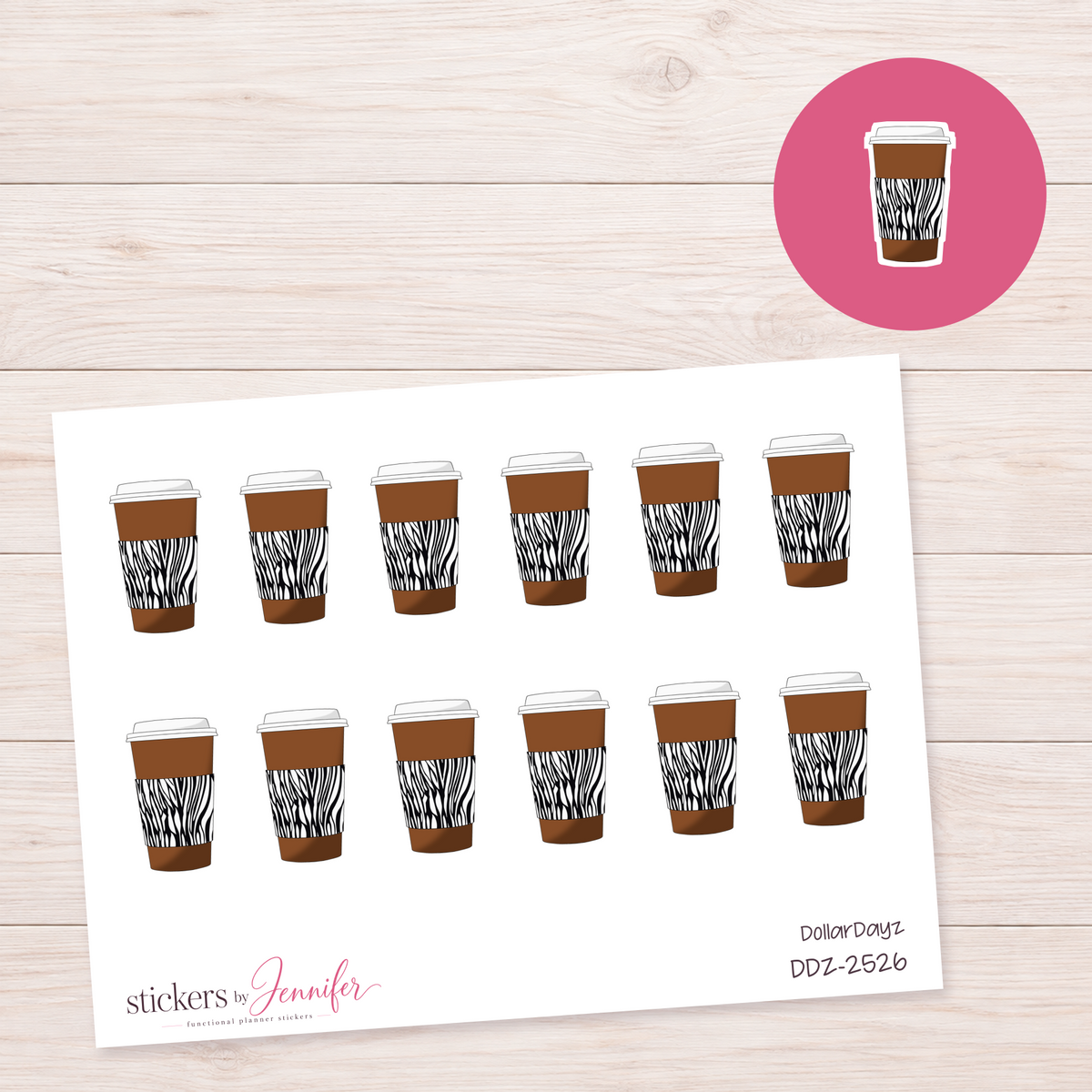 Zebra Coffee Cup Planner Stickers | DDZ-2526