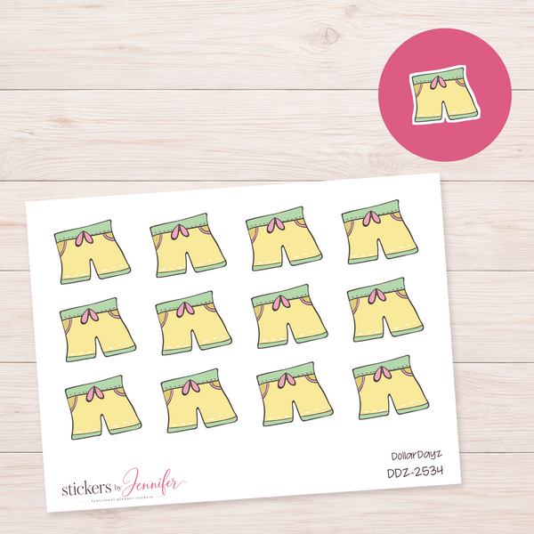 Yellow Summer Shorts Planner Stickers | DDZ-2534