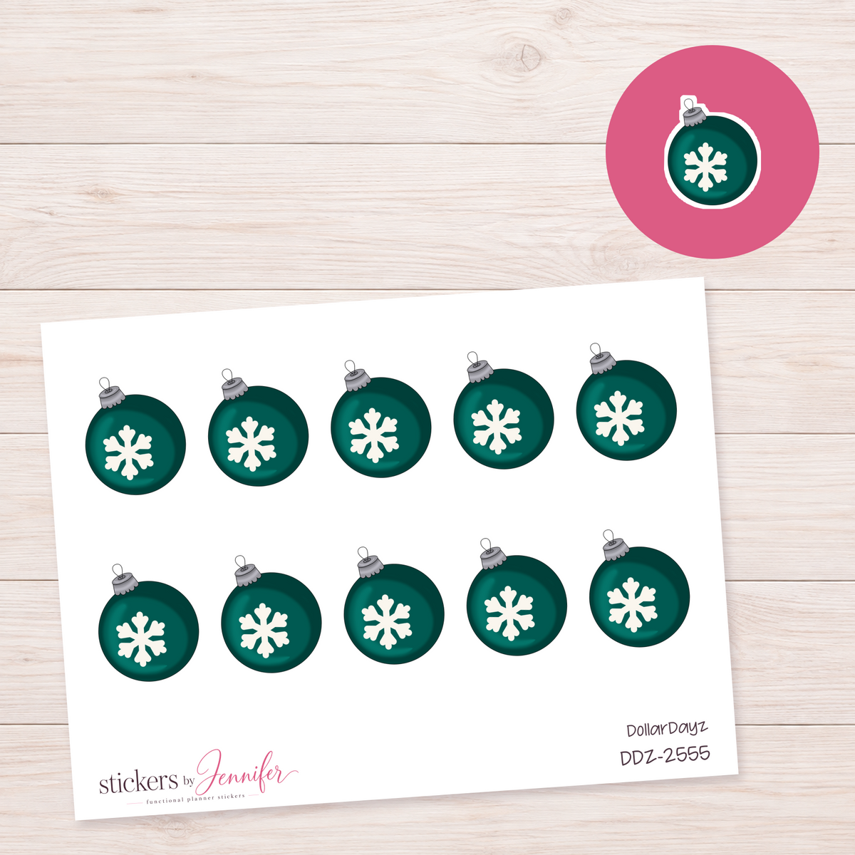 Green Snowflake Ornament Planner Stickers | DDZ-2555