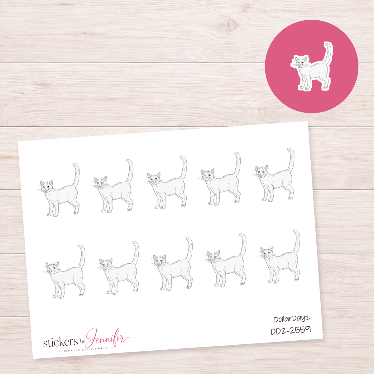 Standing White Cat Planner Stickers | DDZ-2559