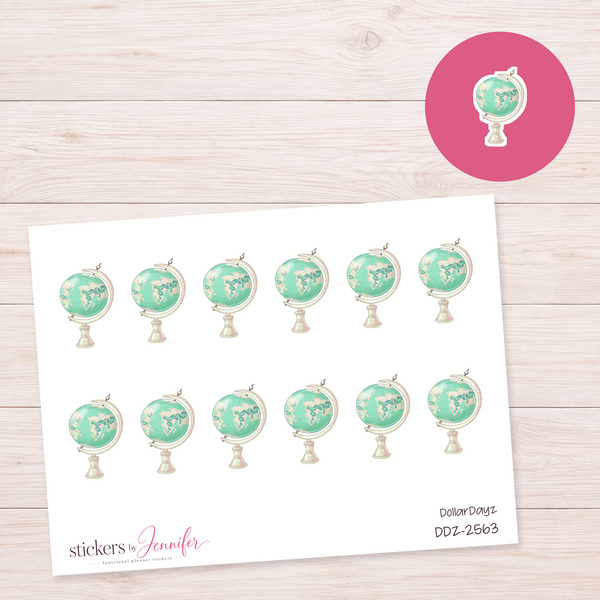 Vintage Mint Globe Planner Stickers | DDZ-2563
