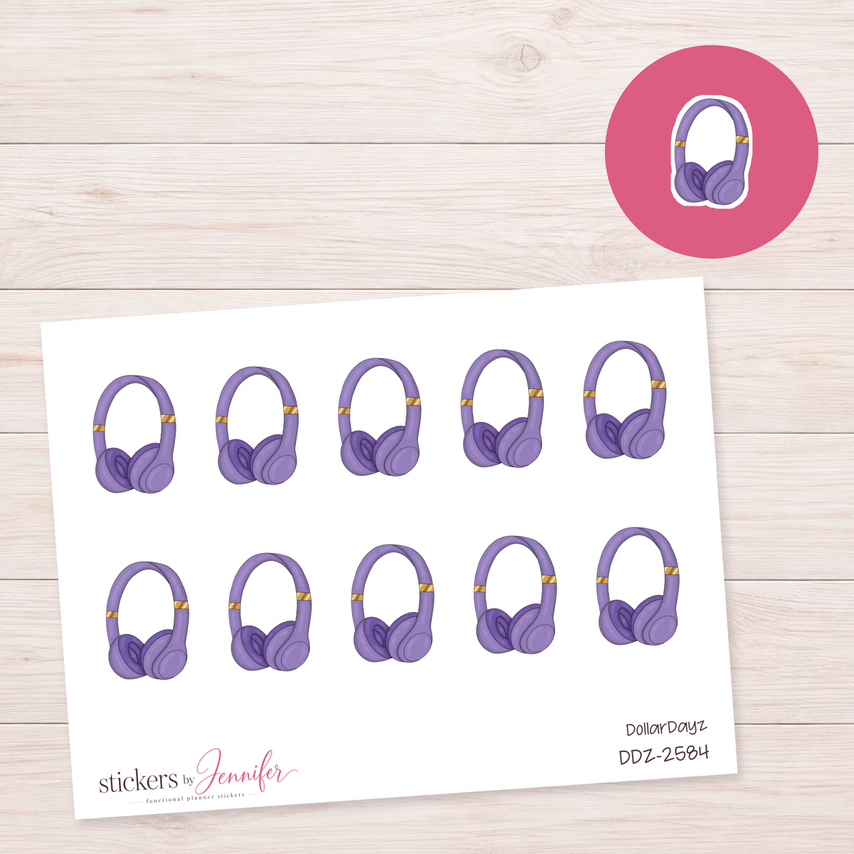 Purple Headphones Planner Stickers | DDZ-2584