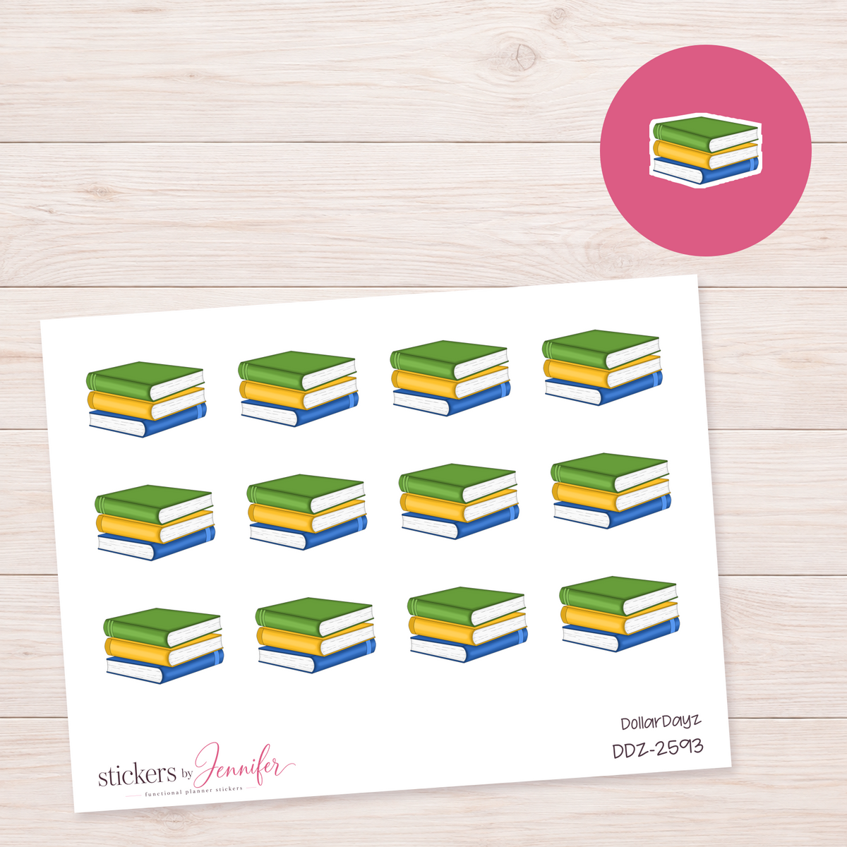 Stack of Study Books Planner Stickers | DDZ-2593