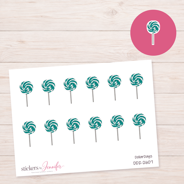 Teal Swirl Lollipop Planner Stickers | DDZ-2607
