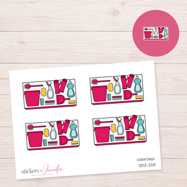 Hot Pink Cleaning Supplies Planner Stickers | DDZ-2611