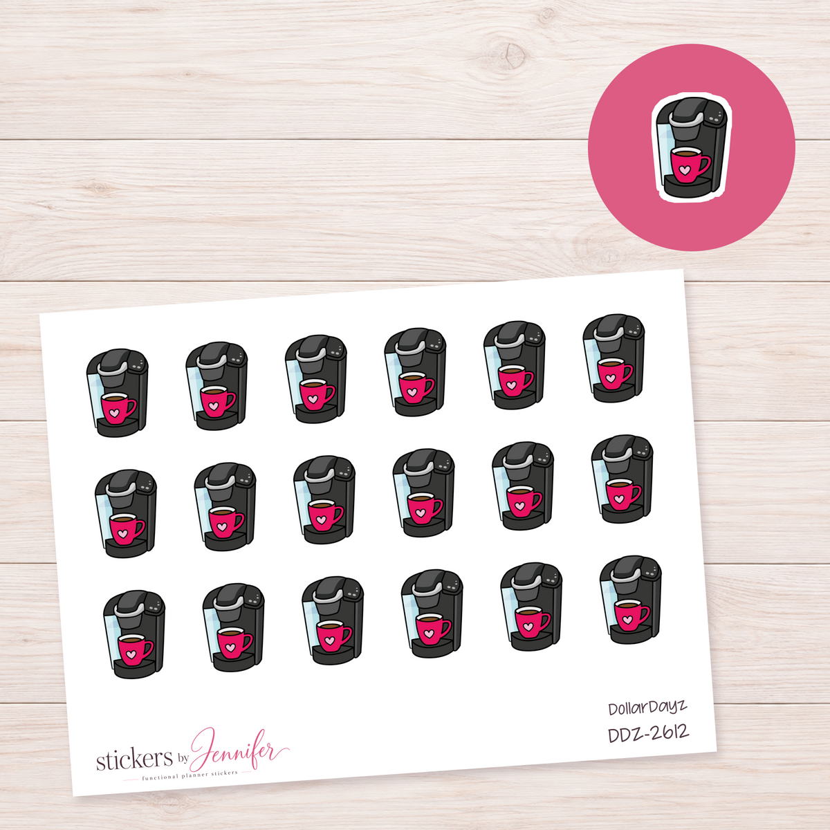 Hot Pink Coffee Maker Planner Stickers | DDZ-2612