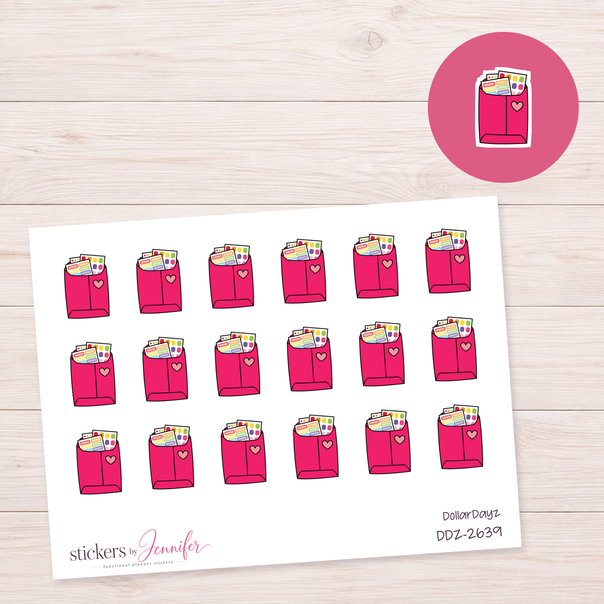 Hot Pink Sticker Bag Planner Stickers | DDZ-2639