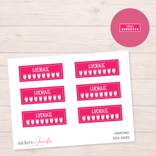 Hot Pink Water Glass Tracker Planner Stickers | DDZ-2642