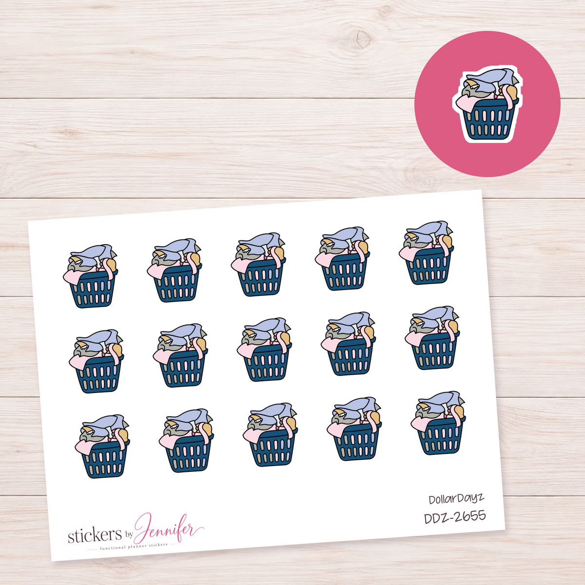 Deep Blue Laundry Basket Planner Stickers | DDZ-2655
