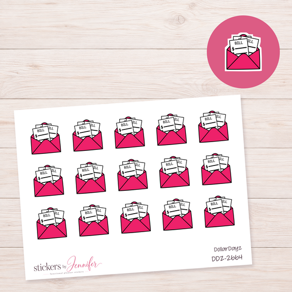 Hot Pink Bill Envelope Planner Stickers | DDZ-2664