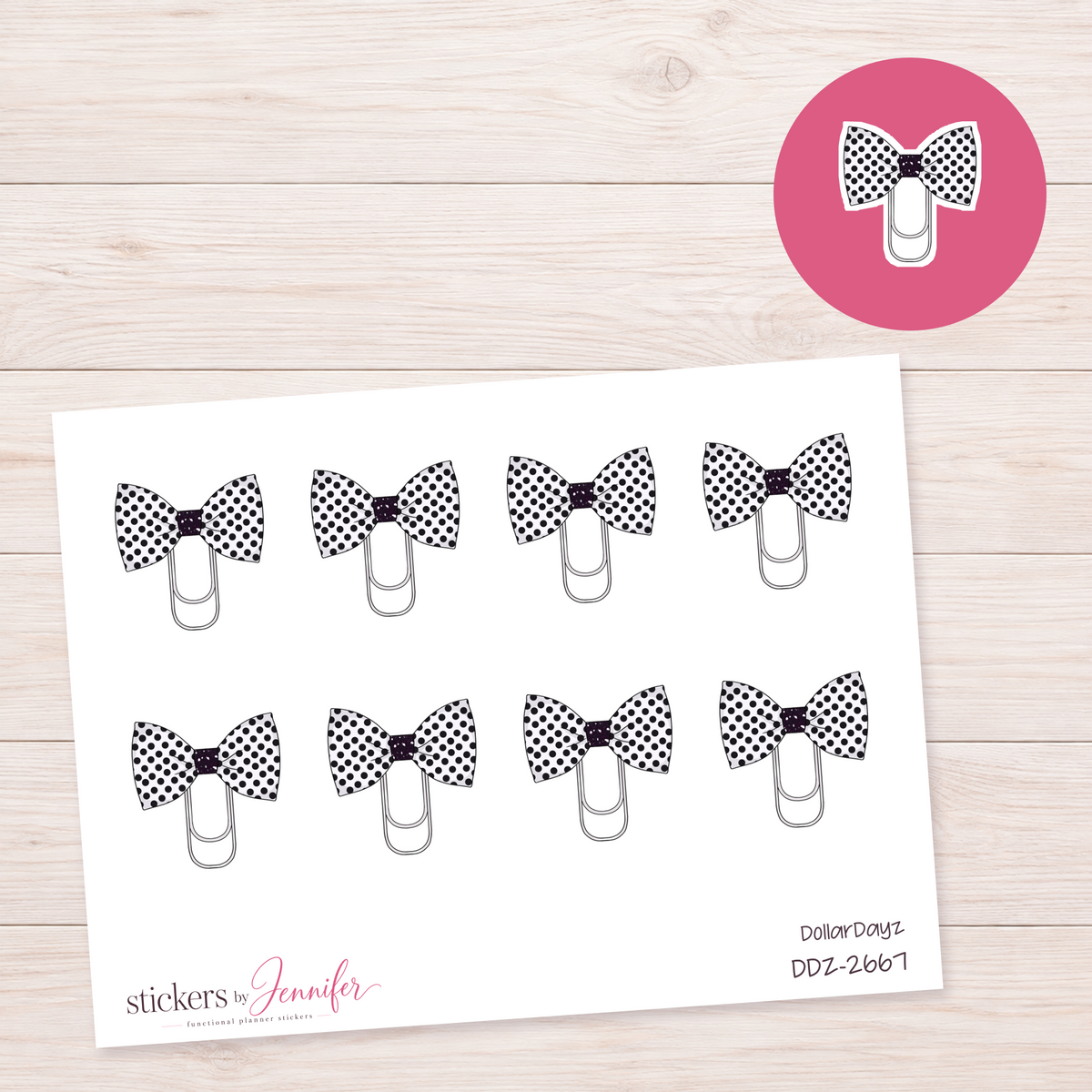 Polka Dot Bow Clip Planner Stickers | DDZ-2667
