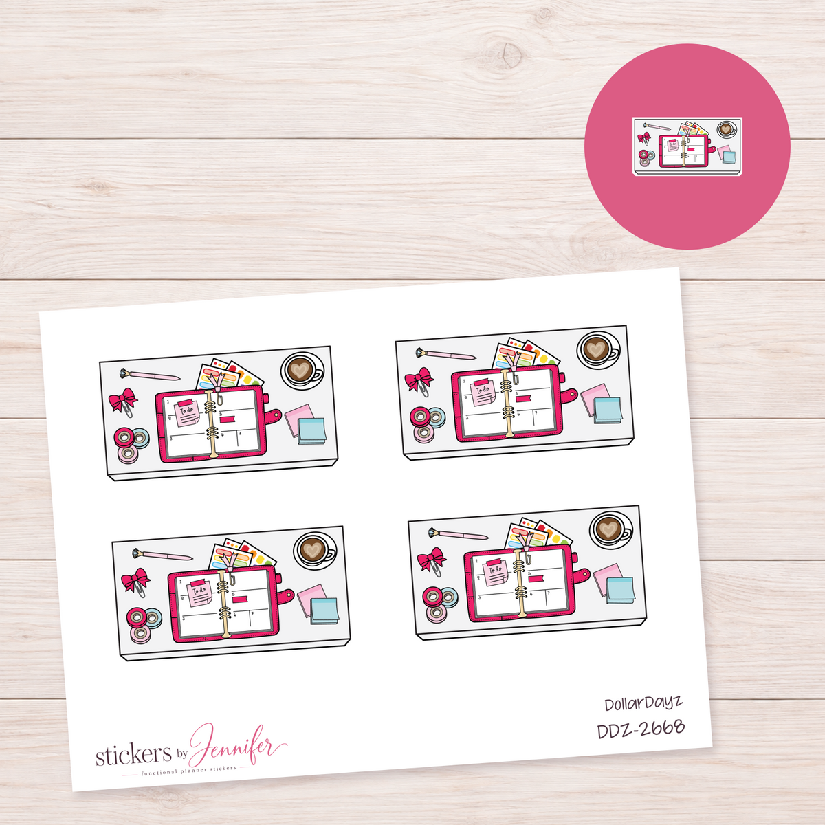 Hot Pink Open Planner Workspace Planner Stickers | DDZ-2668
