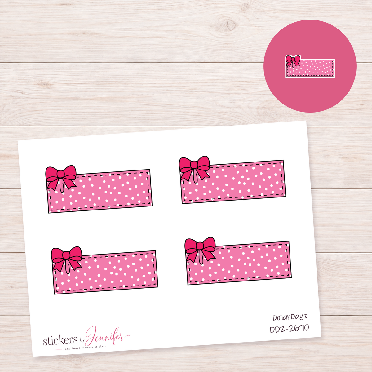 Hot Pink Bow Label Planner Stickers | DDZ-2670