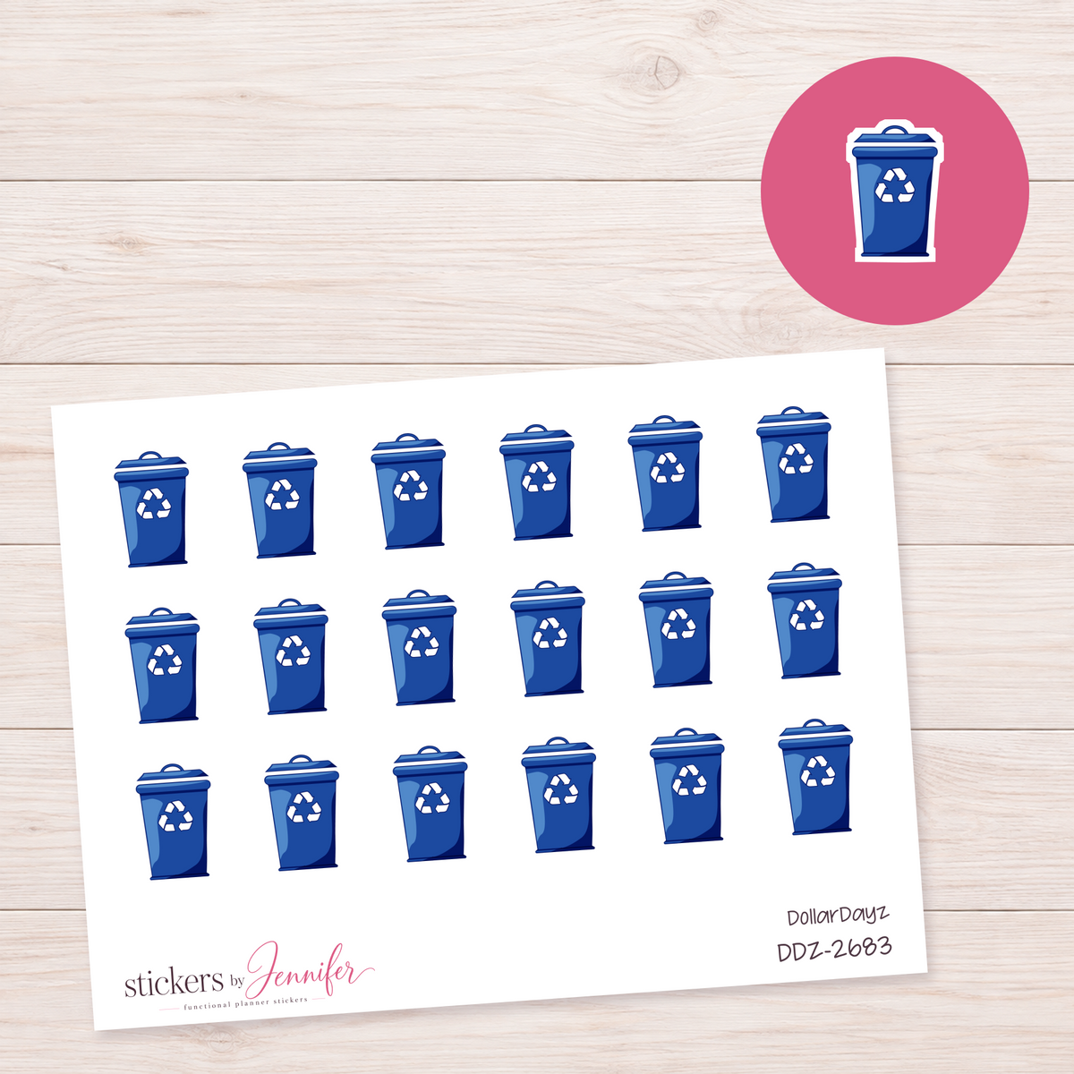 Royal Blue Recycling Bin Planner Stickers | DDZ-2683