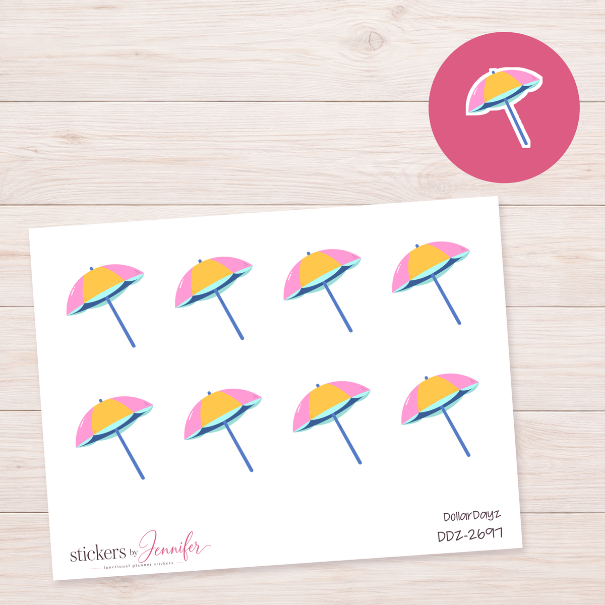 Colorful Beach Umbrella Planner Stickers | DDZ-2697