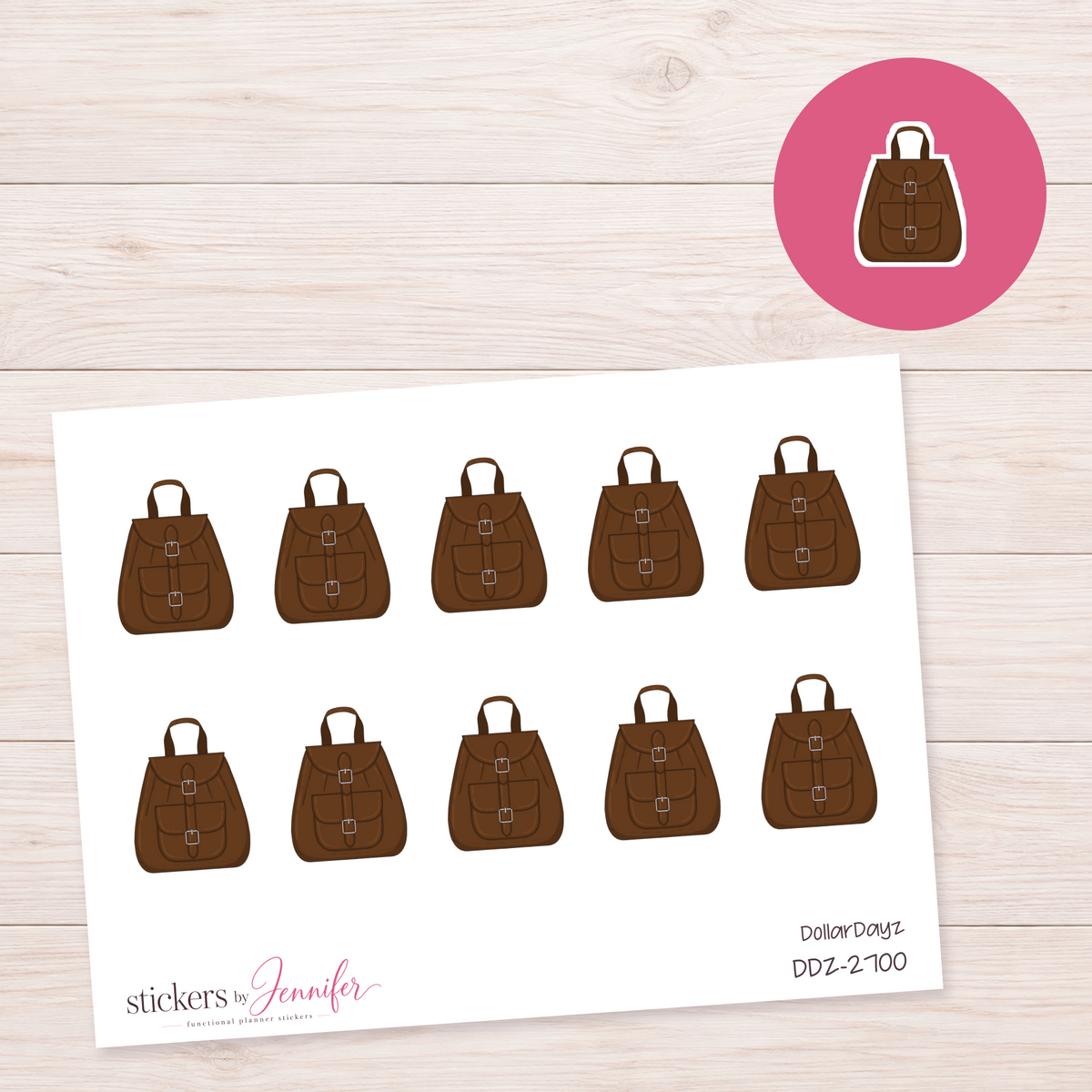 Brown Buckle Backpack Planner Stickers | DDZ-2700