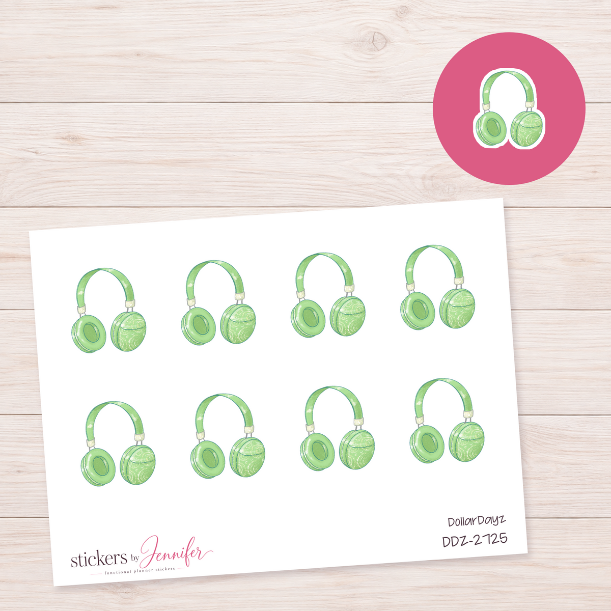 Green Headphones Planner Stickers | DDZ-2725