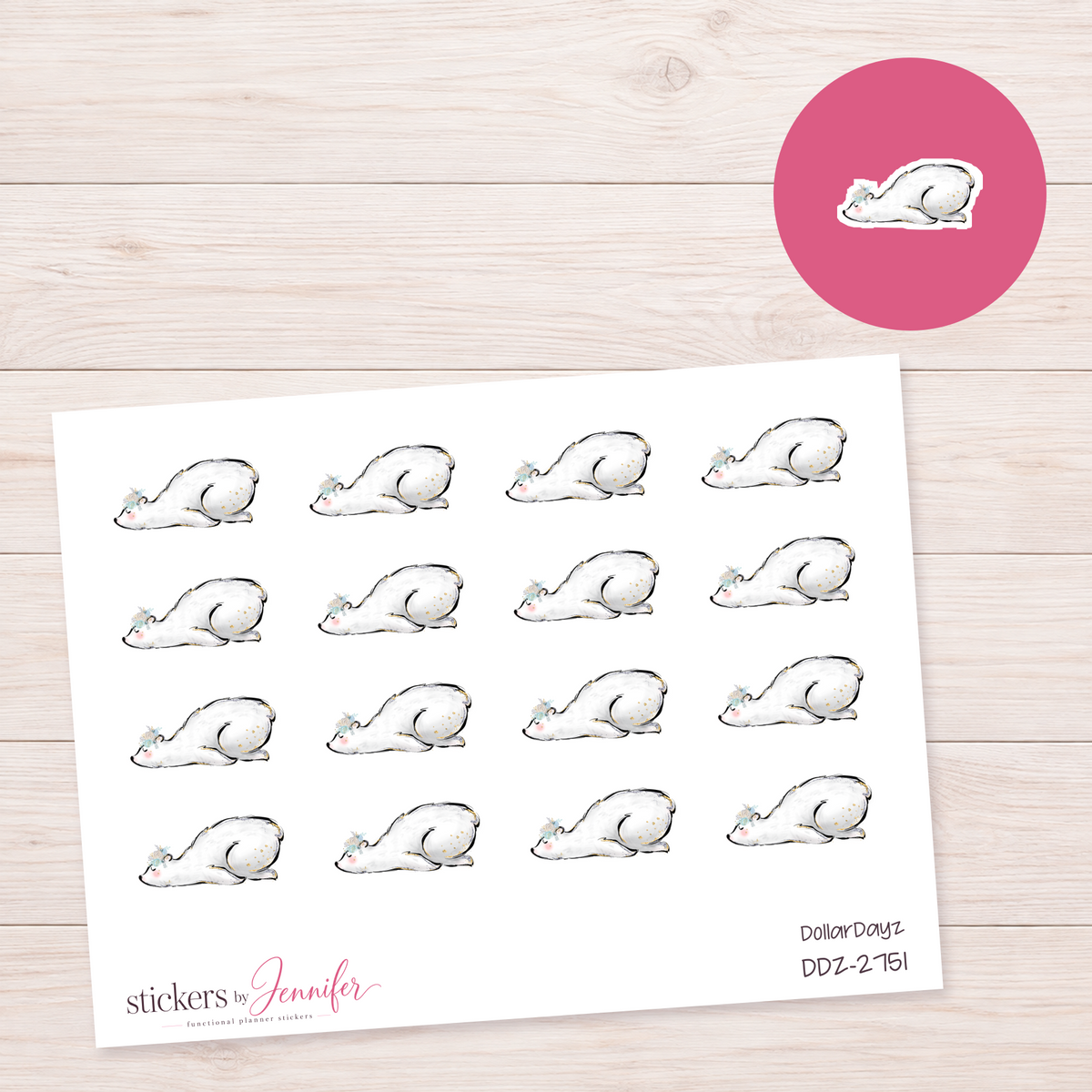 Resting White Rabbit Planner Stickers | DDZ-2751