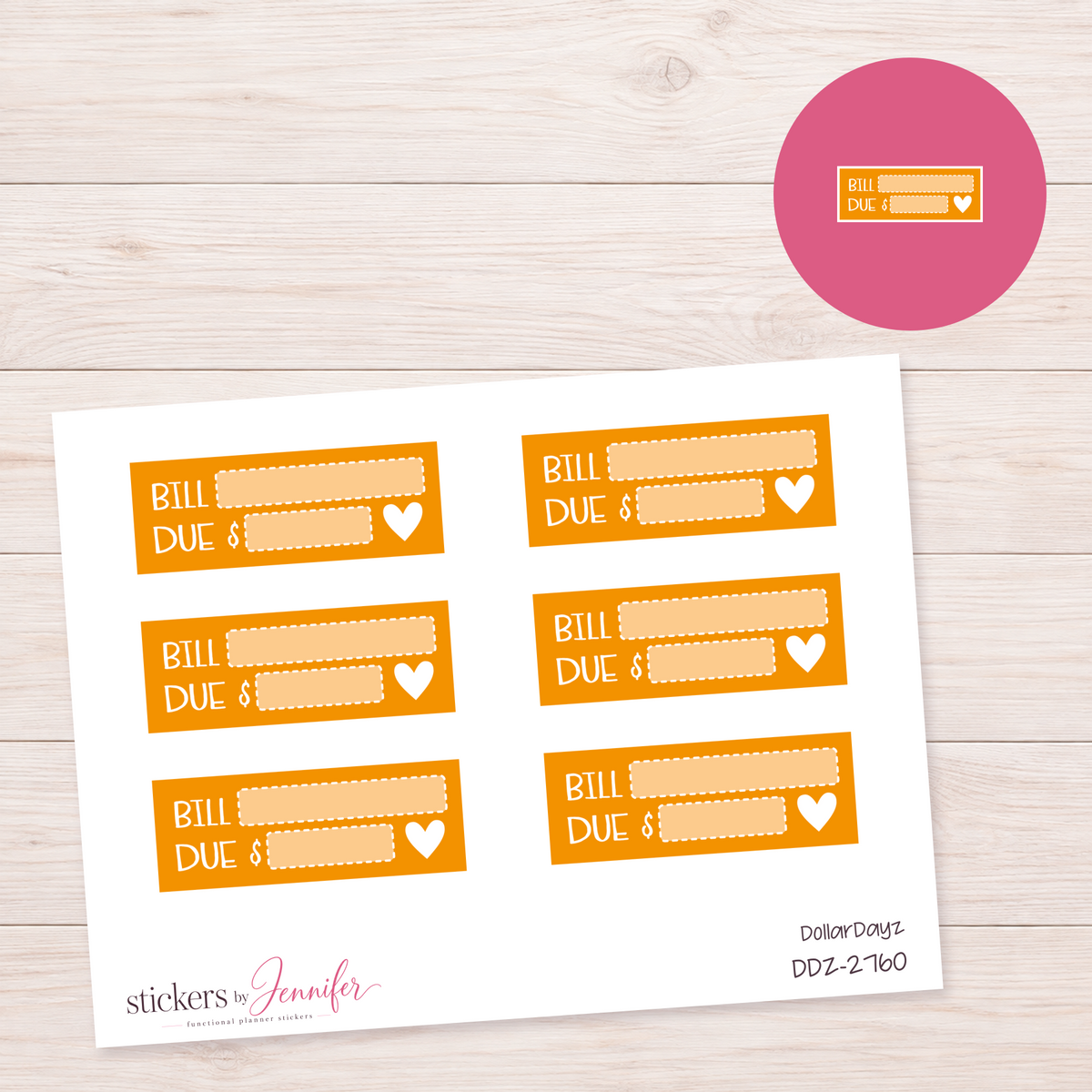 Orange Bill Due Label Planner Stickers | DDZ-2760