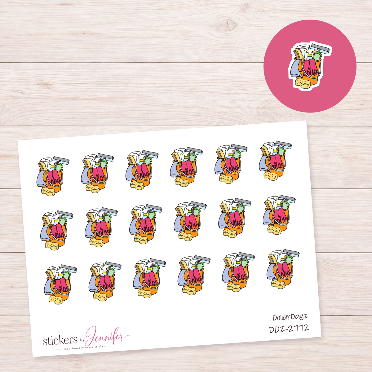 Orange Cleaning Bucket Planner Stickers | DDZ-2772