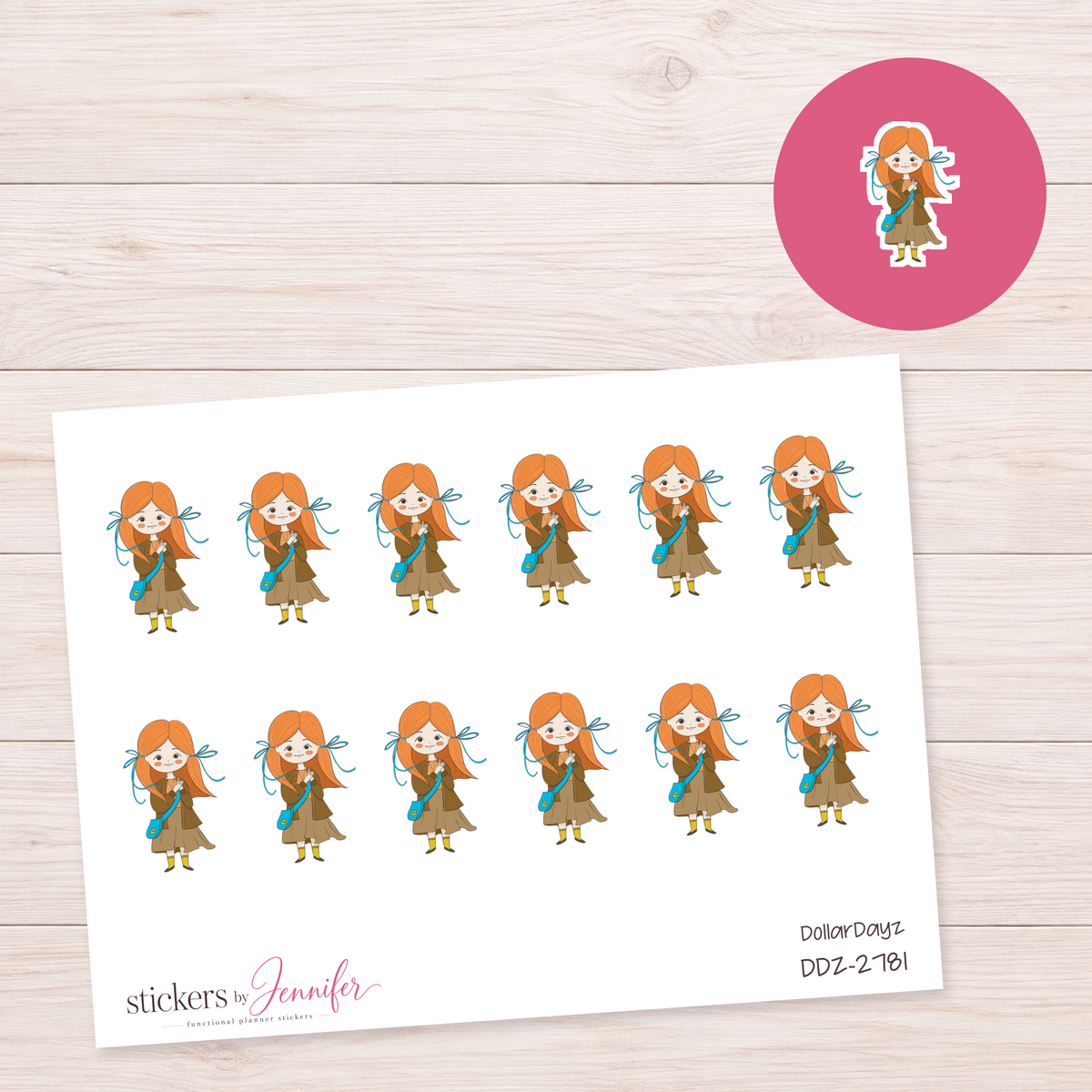 Red-Haired Schoolgirl Planner Stickers | DDZ-2781