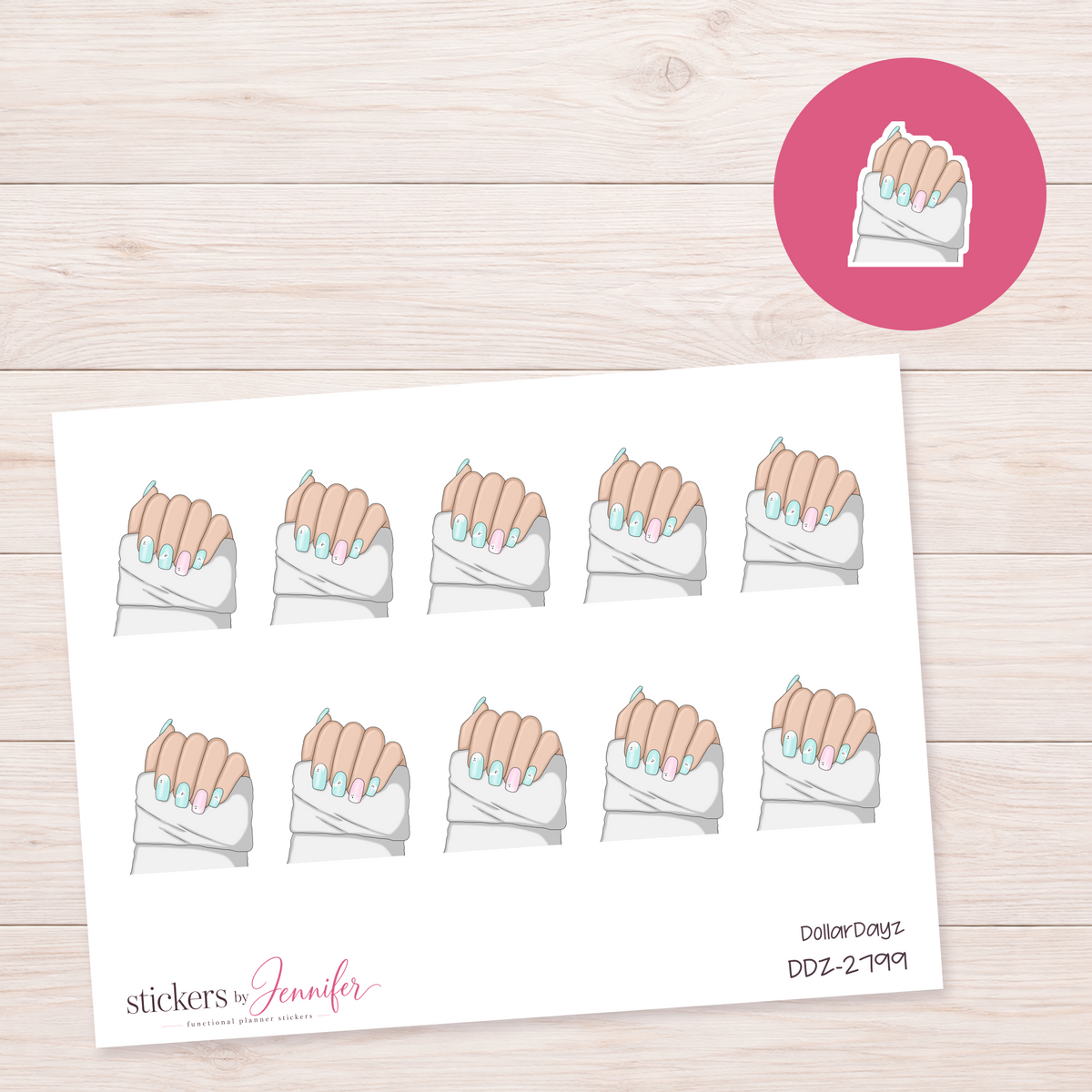 Mint and Pink Nail Set Planner Stickers | DDZ-2799