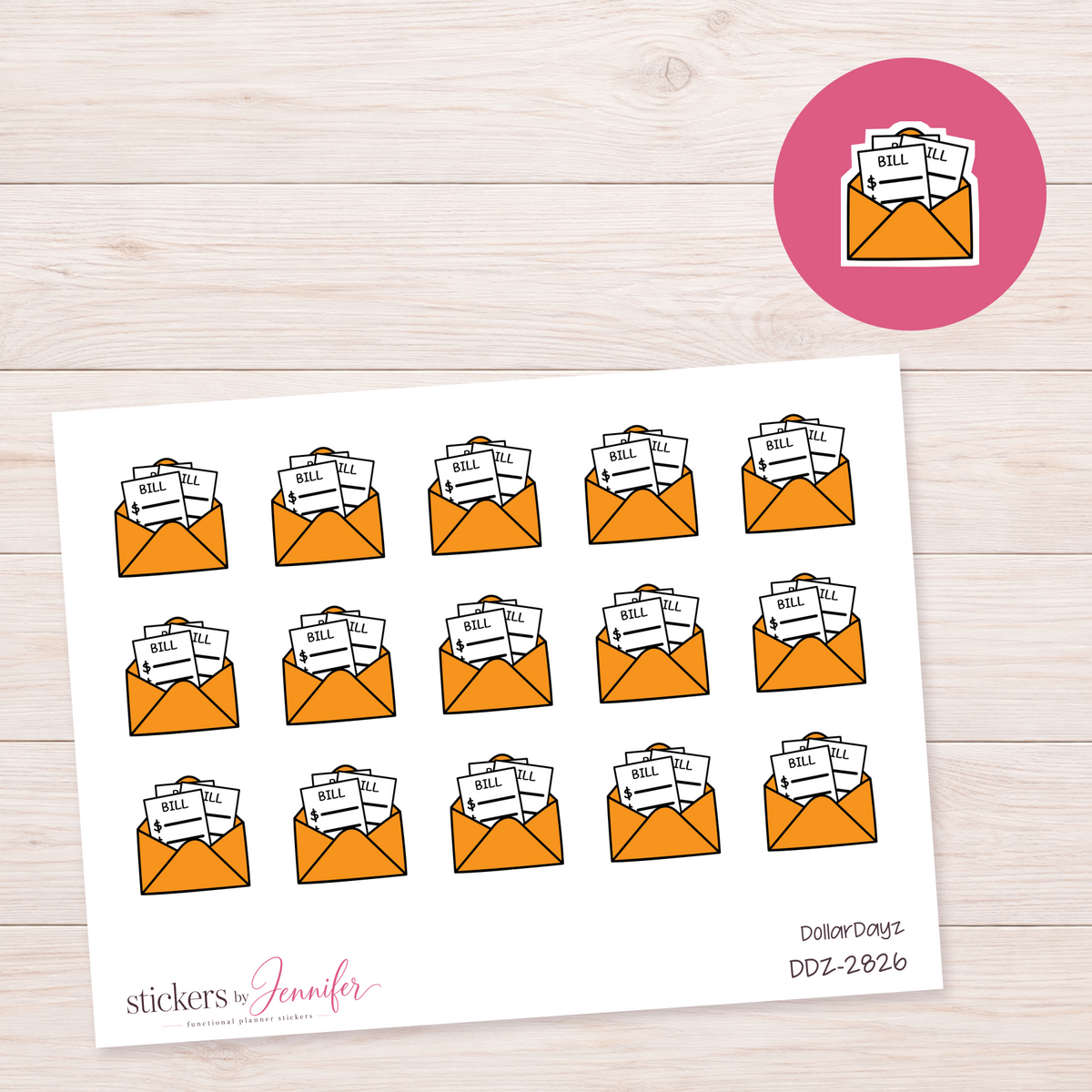 Orange Bill Envelope Planner Stickers | DDZ-2826