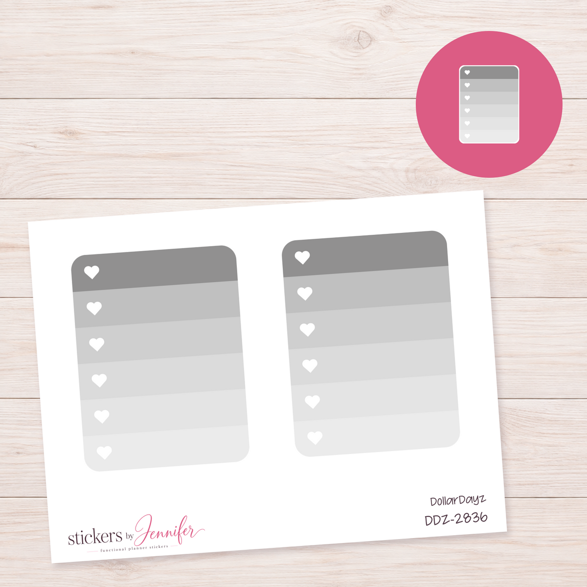 Gray Heart Checklist Planner Stickers | DDZ-2836