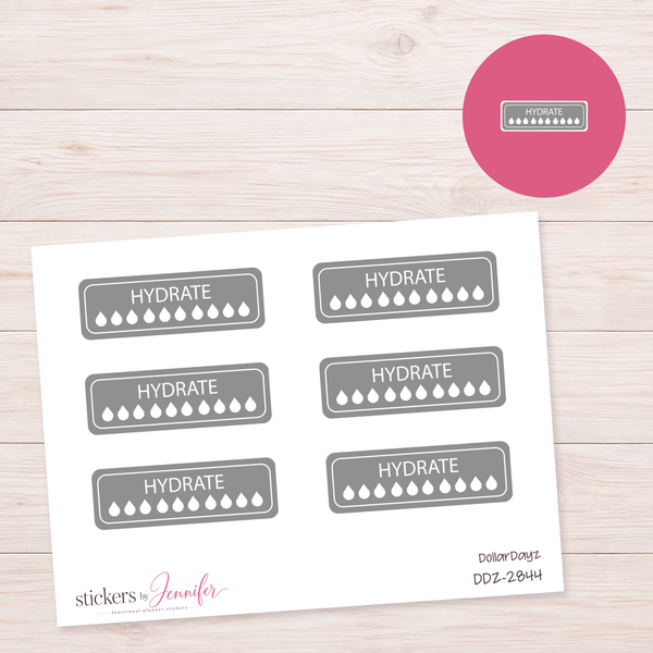 Gray Hydration Tracker Planner Stickers | DDZ-2844