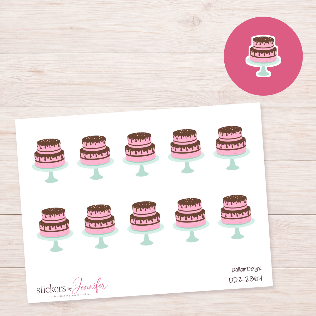 Pink Chocolate Layer Cake Planner Stickers | DDZ-2864