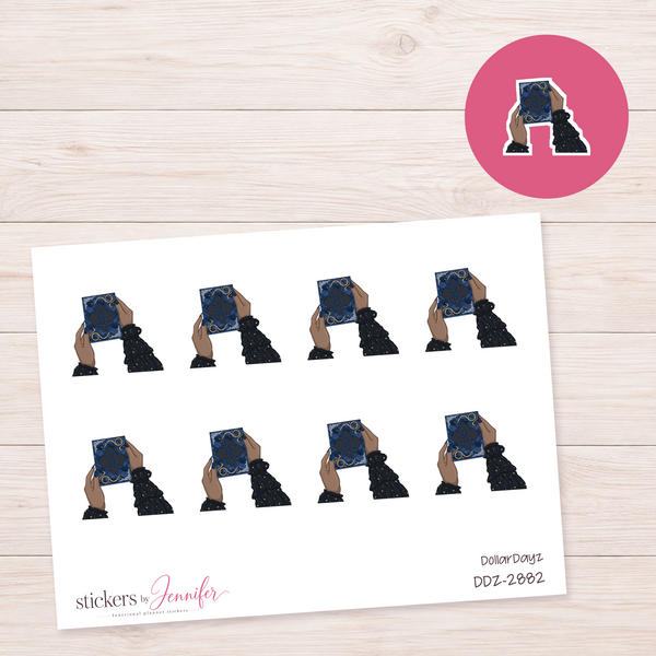 Dark Decorative Book in Hands Planner Stickers | DDZ-2882