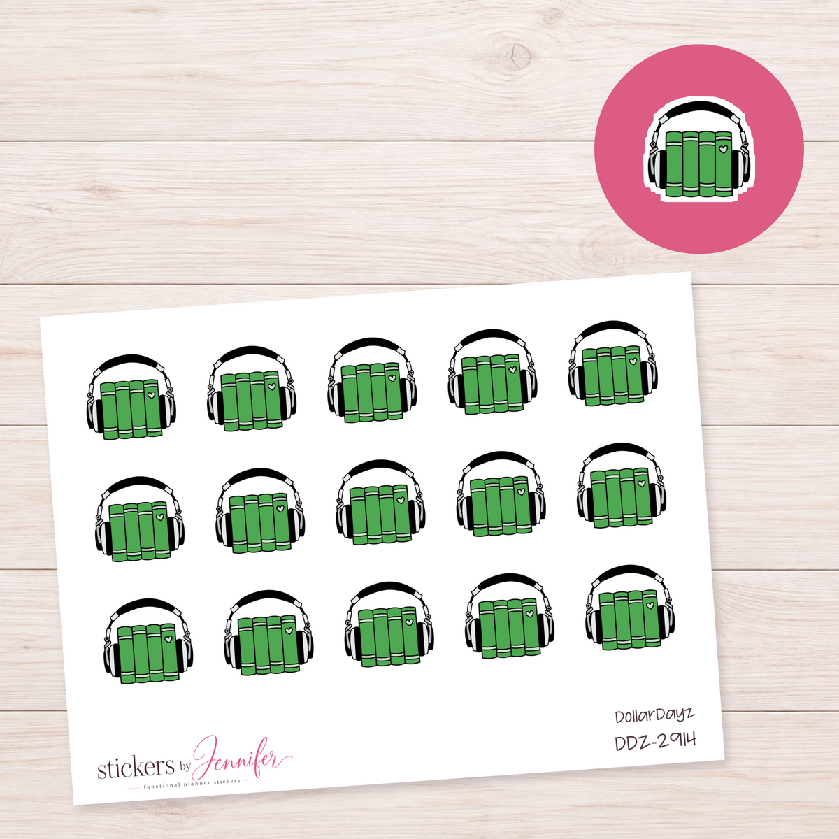 Green Audiobooks Planner Stickers | DDZ-2914