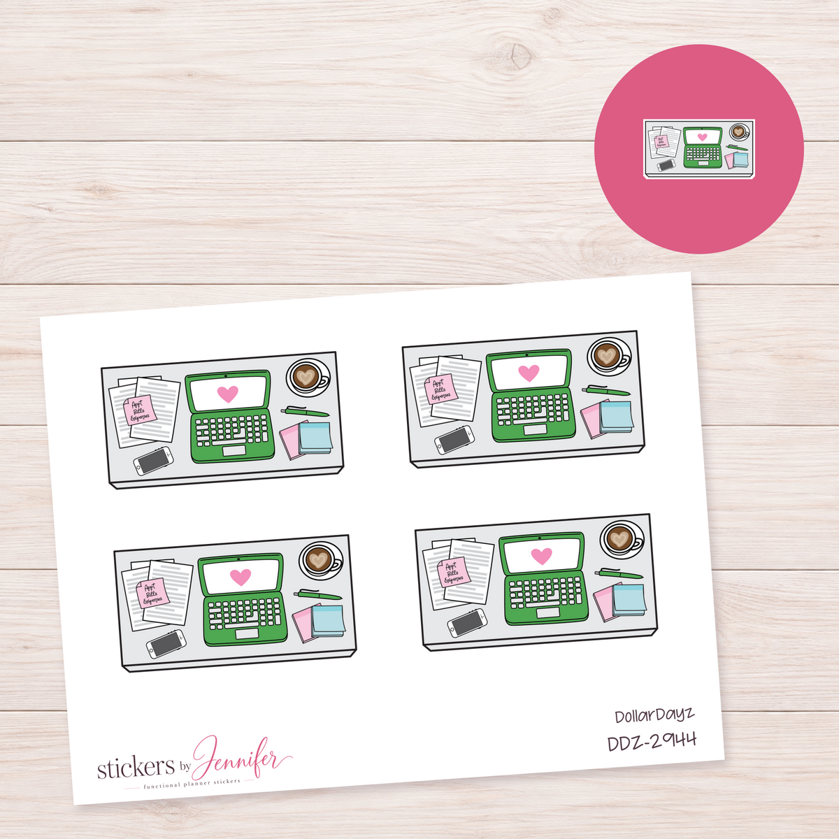 Green Laptop Workspace Planner Stickers | DDZ-2944