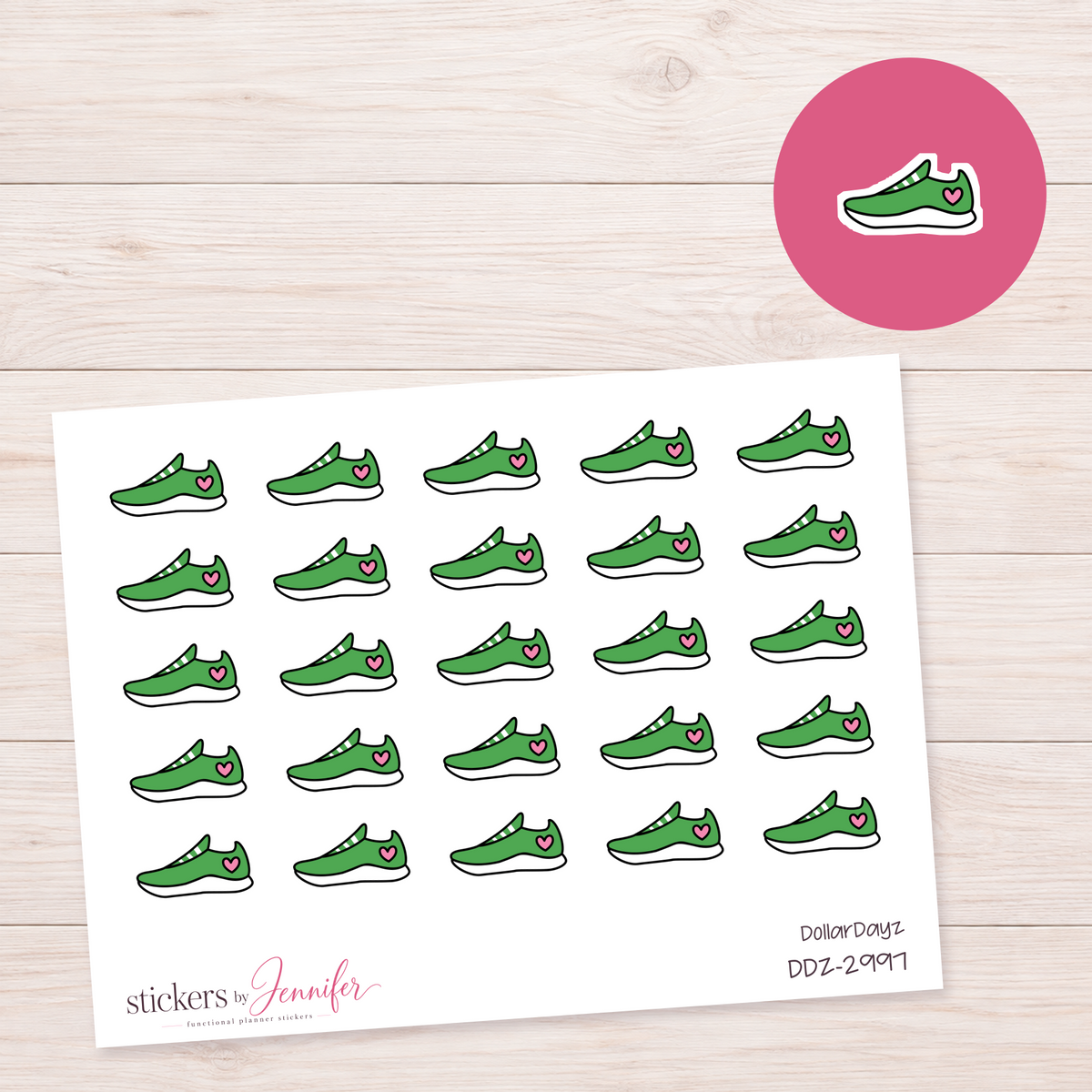 Green Heart Sneaker Planner Stickers | DDZ-2997