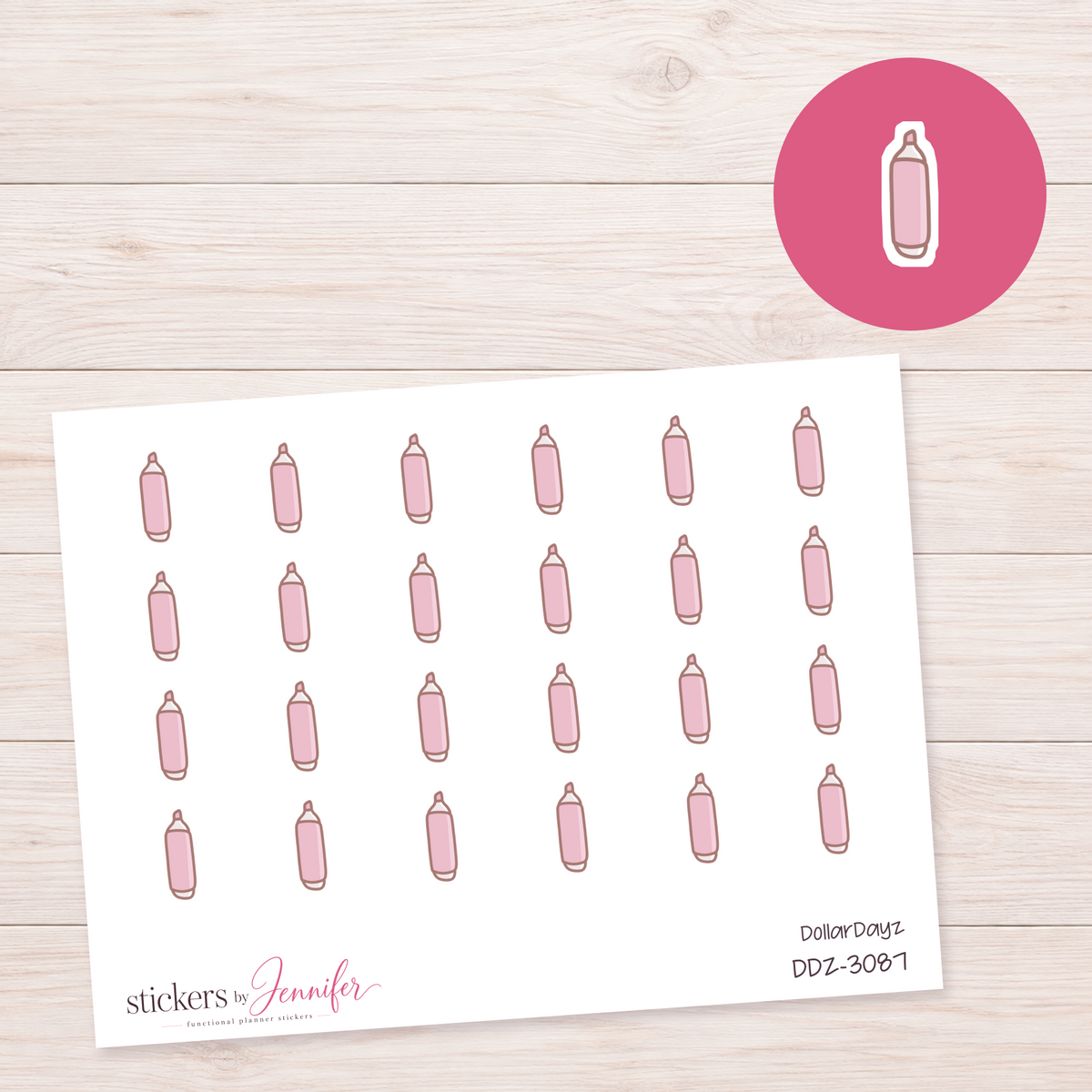 Pink Highlighter Planner Stickers | DDZ-3087