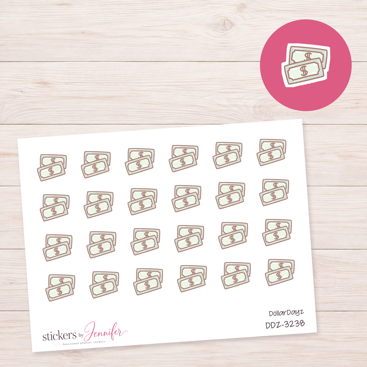 Pair of Dollar Bills Planner Stickers | DDZ-3238
