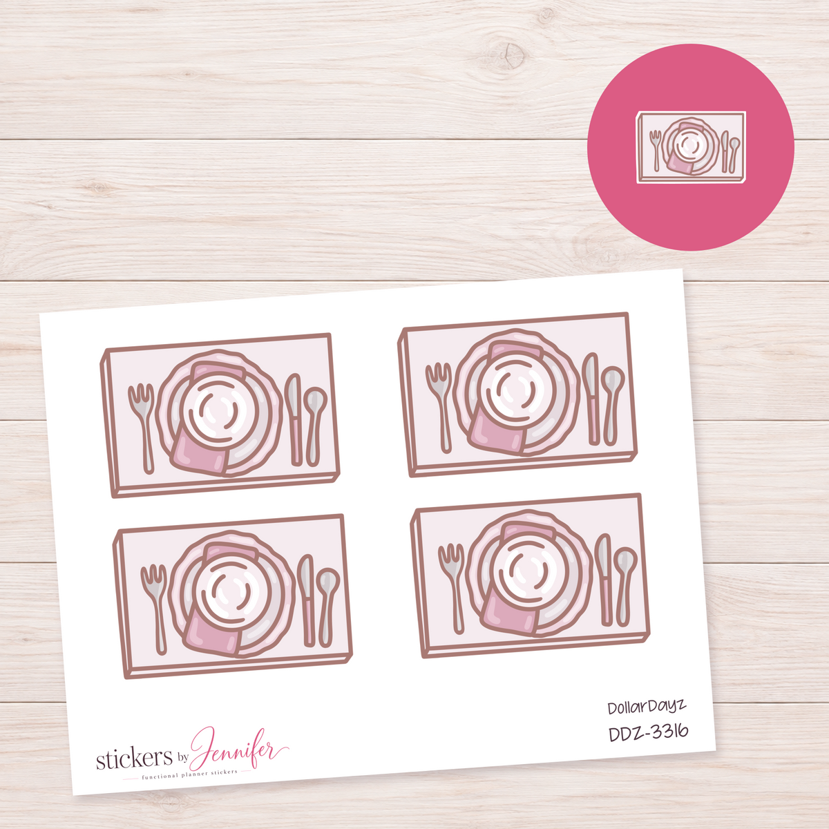 Simple Dinner Place Setting Box Planner Stickers | DDZ-3316