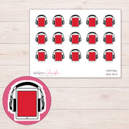 Audiobook Planner Stickers | DDZ-3471 — 4 × 3 inch sheet and enlarged sticker detail
