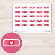 Pink Heart Bandage Planner Stickers | DDZ-3478 — 4 × 3 inch sheet and enlarged sticker detail