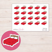 Red Bed Planner Stickers | DDZ-3486 — 4 × 3 inch sheet and enlarged sticker detail