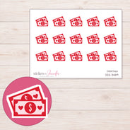 Bill Reminder Planner Stickers | DDZ-3489 — 4 × 3 inch sheet and enlarged sticker detail