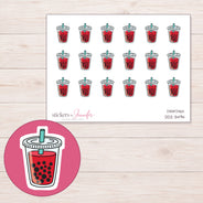 Boba Tea Planner Stickers | DDZ-3494 — 4 × 3 inch sheet and enlarged sticker detail