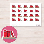 Bookshelf Planner Stickers | DDZ-3495 — 4 × 3 inch sheet and enlarged sticker detail