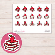 Books & Apple Planner Stickers | DDZ-3497 — 4 × 3 inch sheet and enlarged sticker detail