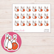Bowling Planner Stickers | DDZ-3503 — 4 × 3 inch sheet and enlarged sticker detail