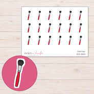 Red Makeup Brush Planner Stickers | DDZ-3504 — 4 × 3 inch sheet and enlarged sticker detail