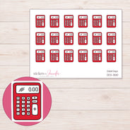 Calculator Planner Stickers | DDZ-3510 — 4 × 3 inch sheet and enlarged sticker detail